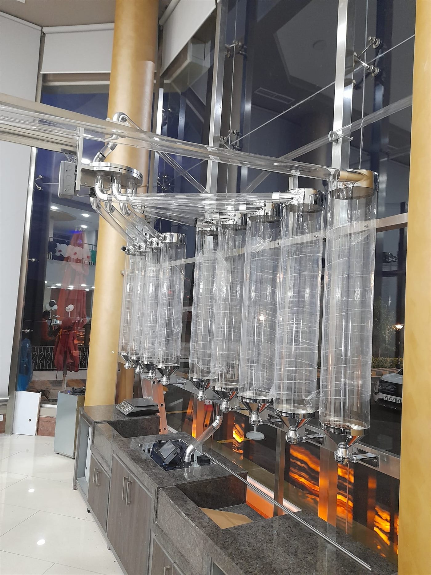 Coffee Land installation at night before commissioning